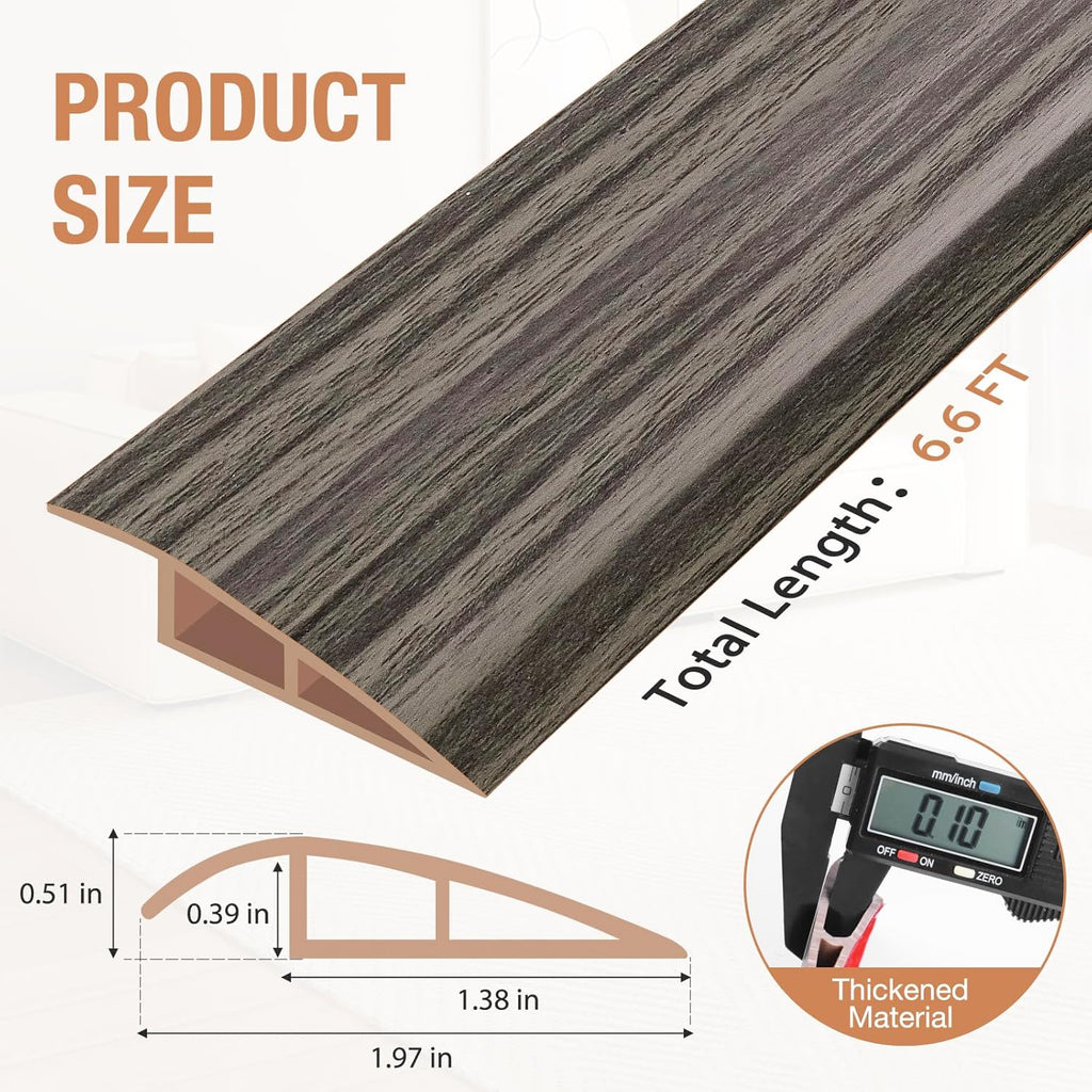 Floor Transition Strip Self Adhesive Vinyl Door Threshold for Doorways Carpet Edging Trim Overlap Edge Reducer for Laminate Floor, Carpet, Tile (Grayish Brown Wood Grain, 1/5" to 2/5", 6.6Ft)
