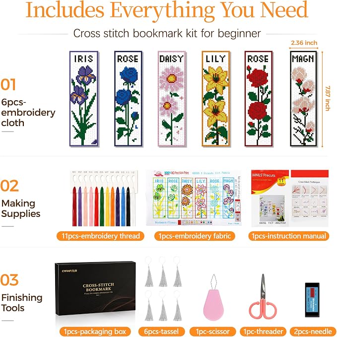 CYANFOUR 6 Pcs Cross Stitch Bookmark Kit - Image 2