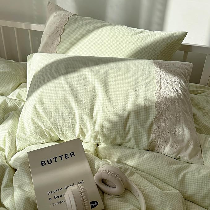 mixinni Green Gingham Duvet Cover Twin Size - Image 3