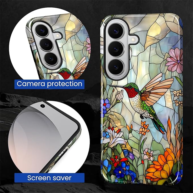 for Samsung Galaxy S26 Case, Hummingbird Wildflower Stained Glass Pattern - Image 6