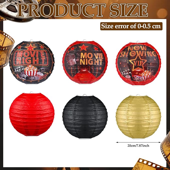 Panelee 12 Pcs Movie Night Party Decorations Theme Hanging Paper Lanterns - Image 2
