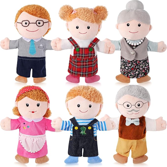 6 Pcs Family Hand Puppets 12 Inch Grandparents, Mom & Dad, Brother & Sister by ZJoey