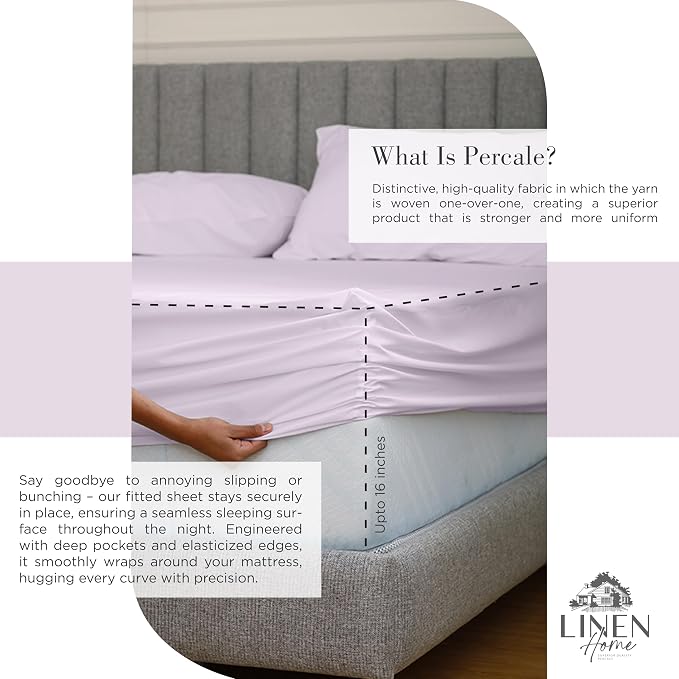 Linen Home 100% Cotton Percale Sheets California King Size, Iris Lilac - Image 4