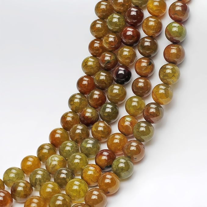 MJDCB Natural Ancient Crack Agate Beads Yellow Dragon veined Stripe Agate Round - Image 7