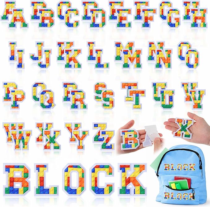 WILLBOND 52 Pcs Building Blocks Alphabet Patches 2.8 Inch Self Adhesive Letter by Willbond+Technology+Limited
