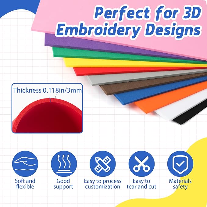 Funria 24Pcs 3mm Embroidery Foam 6" x 9" Puffy Foam - Image 2