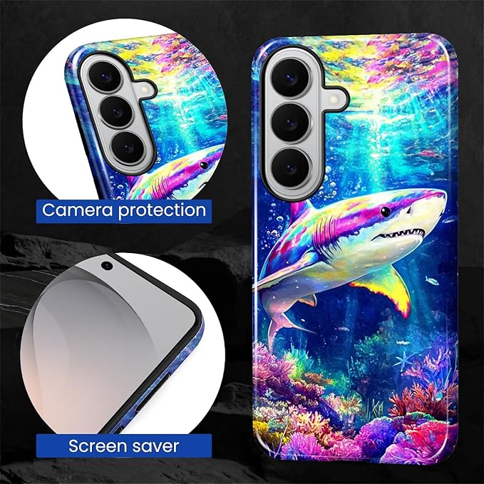 for Samsung Galaxy S26 Case, Colorful Ocean Sharks Pattern Glossy 2 in 1 - Image 5