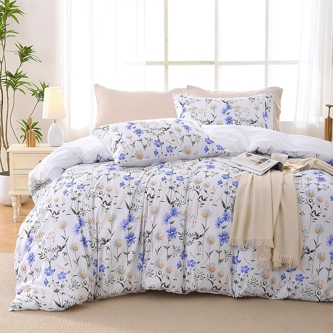 MUXHOMO Duvet Cover Queen Size, Reversible Floral Vintage Duvet Cover Set by MUXHOMO