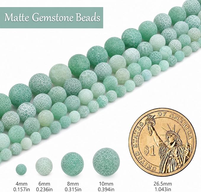 8mm Matte Green Weathered Agate Bead, 15-Inch Matte Round Loose Stone Beads - Image 3