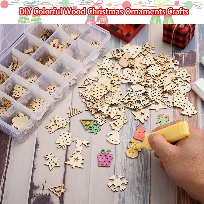 300 Pieces Unfinished Mini Wooden Christmas Ornaments DIY Wooden Christmas - Image 4
