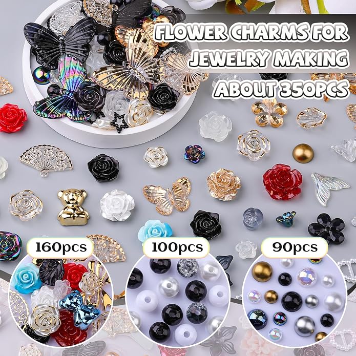 350 Pieces 3D Resin ABS Colorful Rose Flower Bows Butterfly Charms - Image 2