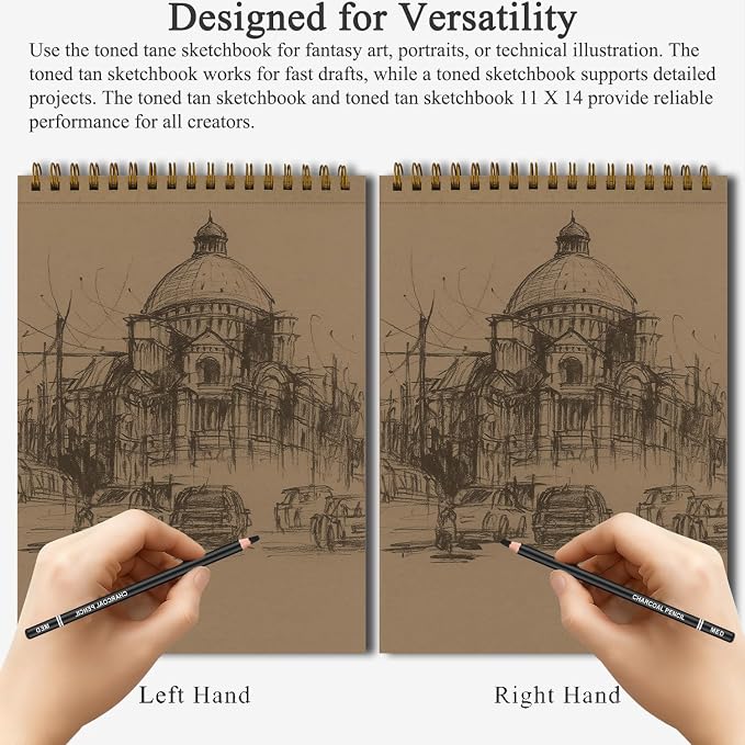 Fuxi Toned Tan Sketchbook 11x14 Inch, 60 Sheets, Spiral Bound - Image 5