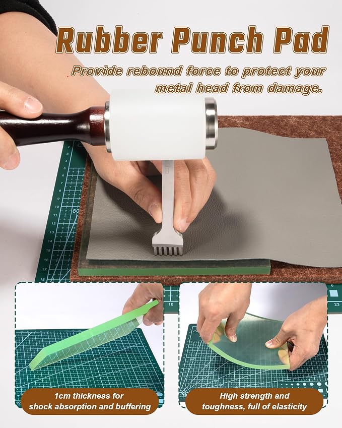 5 Pcs Leather Punch Pads Set， A4+A5 Self Healing Cutting Mats, 15x15cm Rubber - Image 6