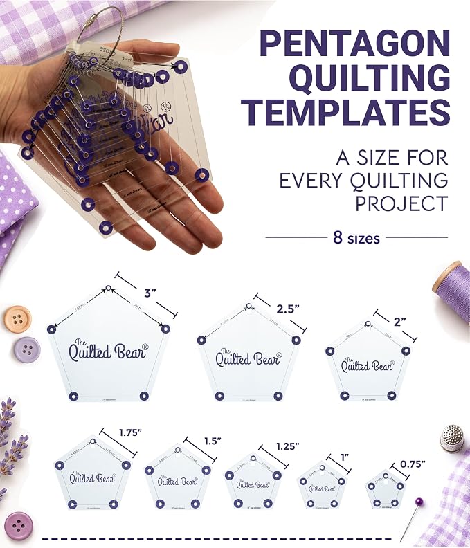 The Quilted Bear Pentagon Quilting Templates – 8 Clear Non-Slip Acrylic Quilt - Image 2