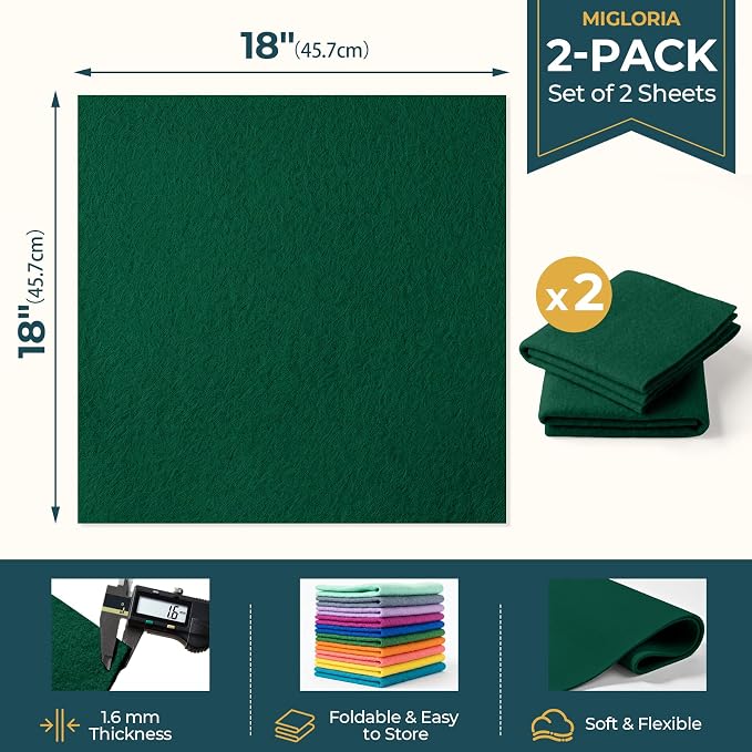 Felt Fabric Sheet 18 x 18 Inch, 1.6mm Thick | Soft and Flexible Nonwoven - Image 2