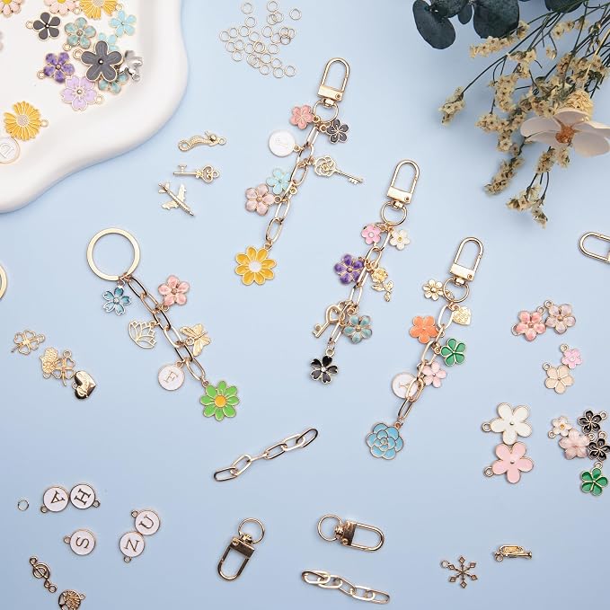 HOMAR 348Pcs DIY Keychain Making Bag Charm Jewelry Chain Making 70 Flower - Image 5
