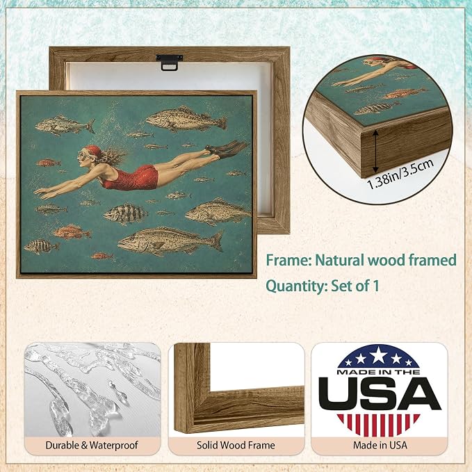 Framed Vintage Swim Wall Art Woman Diving - Image 4