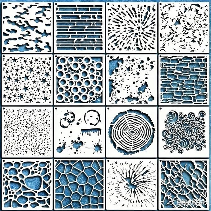 16 Pieces Stencils for Painting, Abstract Texture Mixed Media Art Supplies by Unknown