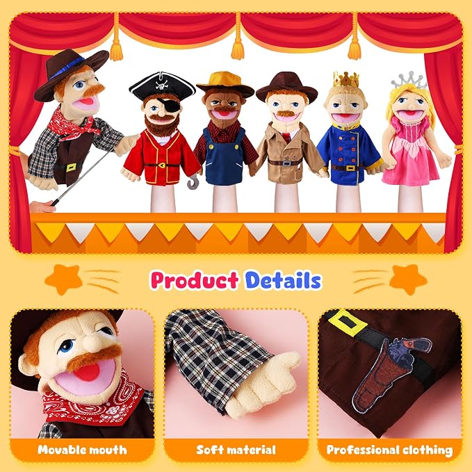 6 Pcs Role Play Hand Puppets Profession Worker Entrepreneur Plush Toys - Image 4
