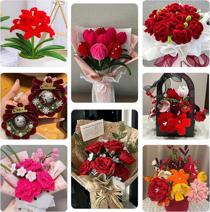 Red Thick Pipe Cleaner Flower Kit - Image 6