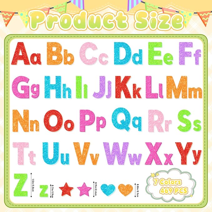 Glitter Foam Letter Stickers 469 Pcs Self-Adhesive Uppercase & Lowercase ABC - Image 2