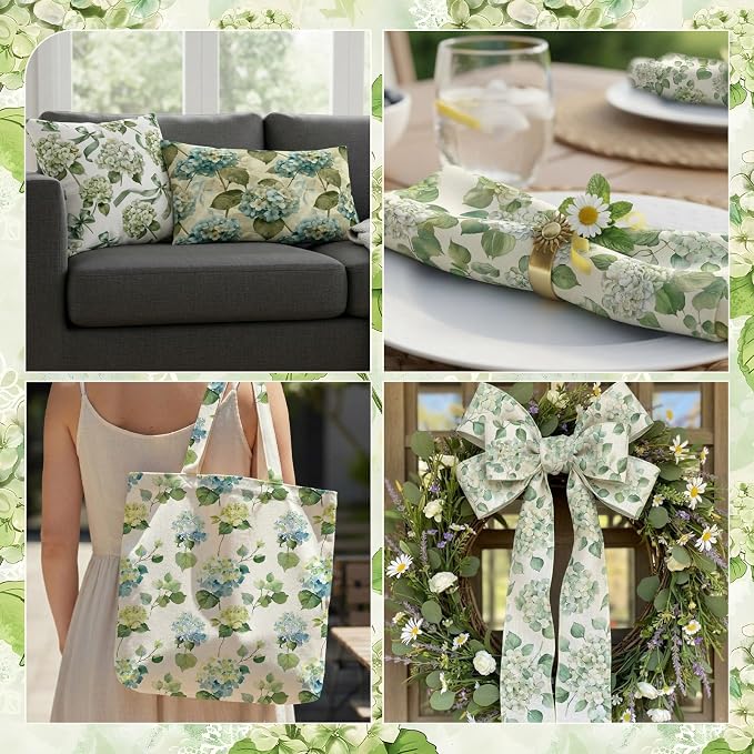 HunnmingRe 20 Pcs 10''x10'' Sage Green Hydrangea Quilting Fabric Square - Image 6