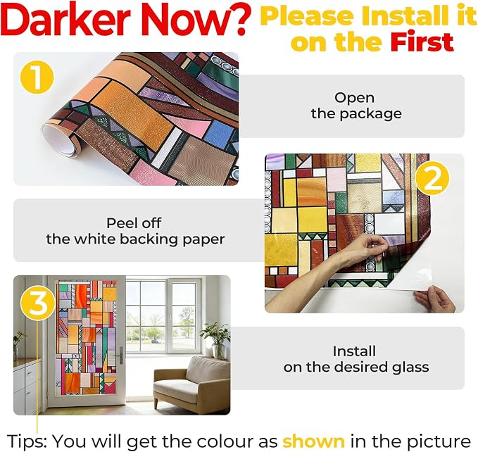 OHTMERU 3D Stained Glass Window Privacy Film, Heat Control UV Blocking Static - Image 6