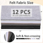 XSEINO 12 Rolls 8"x35" 1.4mm Thick Soft Felt Fabric Sheet 12 Assorted Black - Image 3