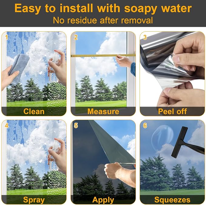 Window Privacy Film One Way Daytime Privacy Static Cling Sun Blocking Anti UV - Image 9