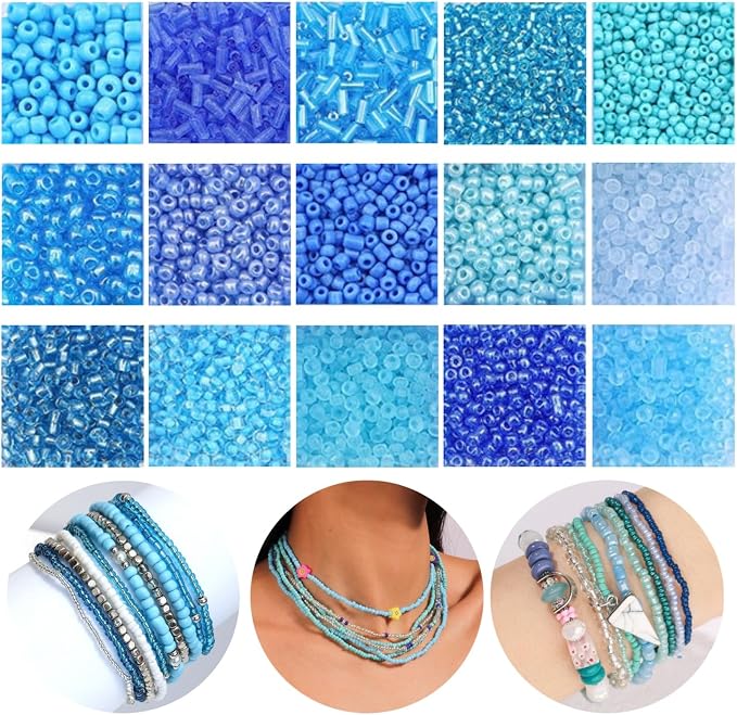 15 Color Glass Seed Tube Bugle Beads Bracelet Jewelry Making Kit, small by GorgGorho