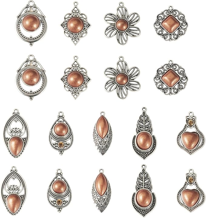 18Pcs Tibetan Style Alloy Charms Bohemia Vintage Filigree Charms 9 Styles - Image 7