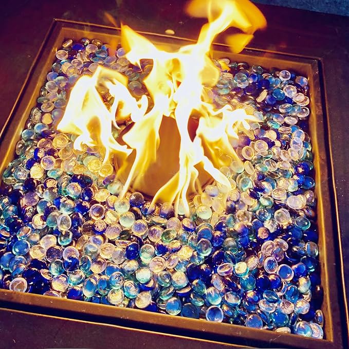 FANTIAN 10 Pounds Fire Pit Glass, Mixed Color Gems, Decorative Flat Glass Rocks - Image 3