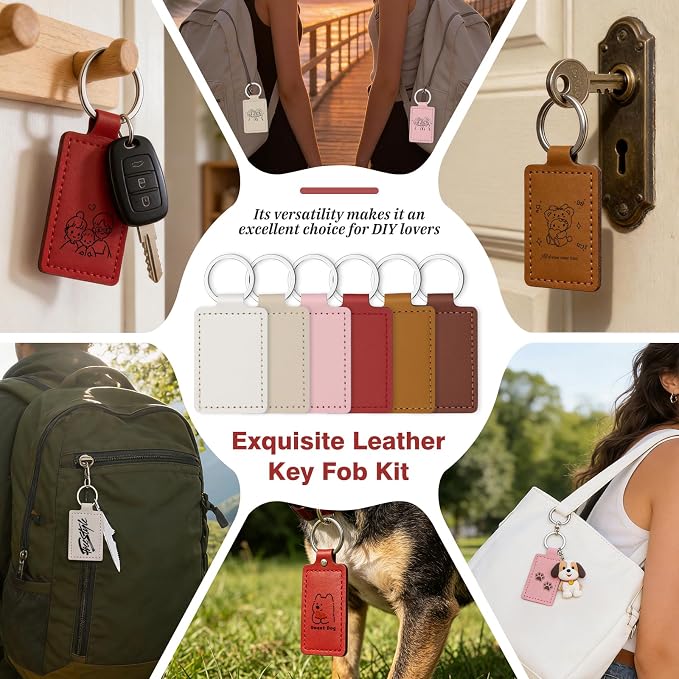 30 Pcs Leather Key Fob Kit, 6 Colors Leather Keychain Blanks, Rectangular PU - Image 7