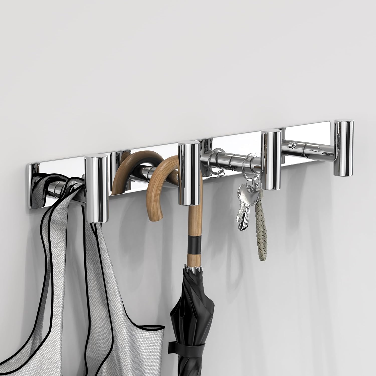 VAEHOLD Hat and Coat Wall Mount Rack - Hooks for Robes, Bags, Keys, and Towels - Bathroom Towel Hanger Organizer (Polished Chrome, “T“ Shape 4 Hooks 1 Pack)