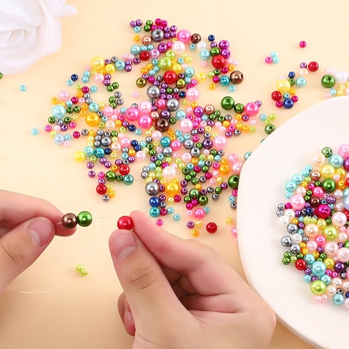 1400pcs Pearl Beads for Jewelry Making, 3 Size Multicolor Loose Beads Pearls - Image 5