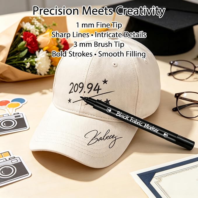 White & Black Fabric Markers for Clothes 6PCS, Dual-Tip Fabric Permanent Paint - Image 2