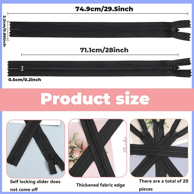 YAKA 20pcs Black Nylon Invisible Zippers Tailor Sewing Tools Garment - Image 2