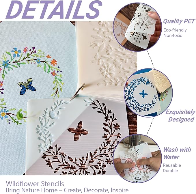 16 Pieces Wildflower Stencils for Painting on Wood, Reusable Flower Paint - Image 2