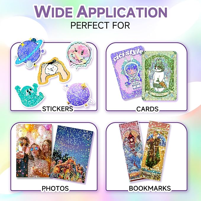 36 Sheets Holographic Laminate Sheets Clear Self Adhesive Sticker Paper | - Image 3