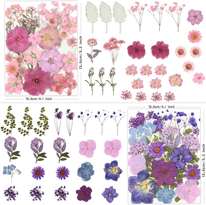 LUXEEASE 100P Pink Purple Blue Dried Pressed Flowers | Soft romantic shades - Image 2