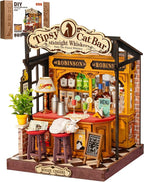 Rolife Miniature House Kit for Adults Tipsy Cat Bar DIY Wooden Dollhouse Kit by Rolife