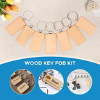 OMTech Wooden Keychain Blanks, Wood Key Chain Bulk, Unfinished Wooden Key Rings - Image 6