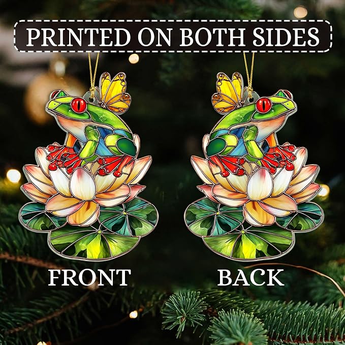 2D Flat Faux Stained Glass Frog Christmas Acrylic Ornament, Frog Ornaments - Image 7