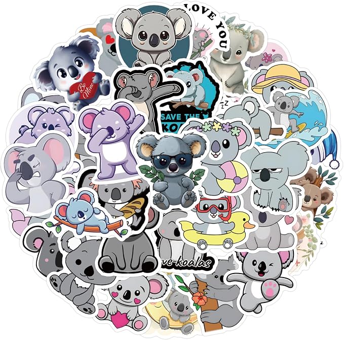 62Pcs Cute Koala Stickers for Kids Adults, Waterproof Vinyl Koala Bear Stickers by Unknown