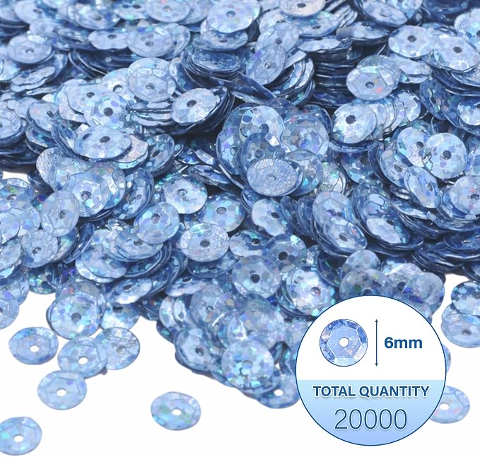 Mandala Crafts 6mm Cup Holographic Sky Blue Sequins - Image 3