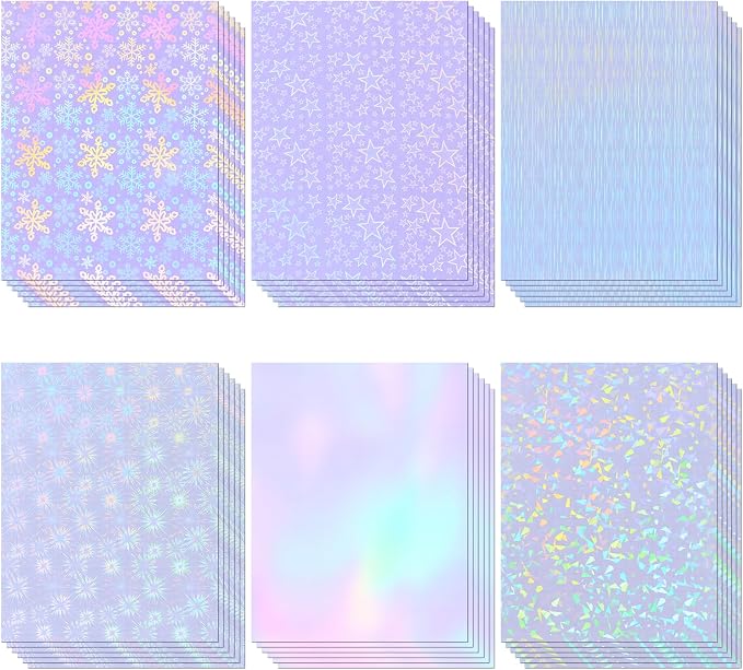 36 Sheets Holographic Laminate Sheets 8.5x11 Inch Self Adhesive 6 Patterns | by CosrkHolographicLaminateSheets