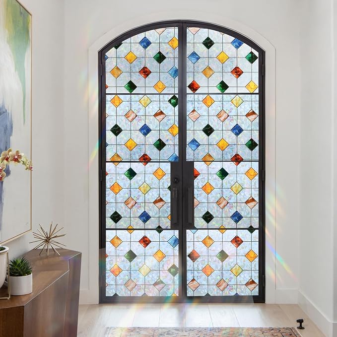DKTIE Colorful Gem Lattice Pattern Decorative Window Privacy Film Rainbow - Image 3