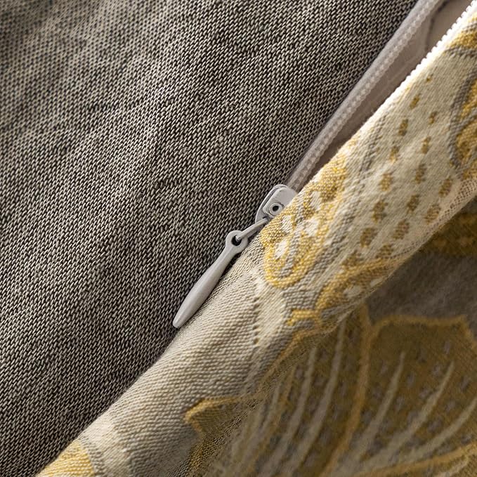 mixinni Duvet Cover Queen, Premium Cotton Double-Layer Yarn Golden Floral - Image 7