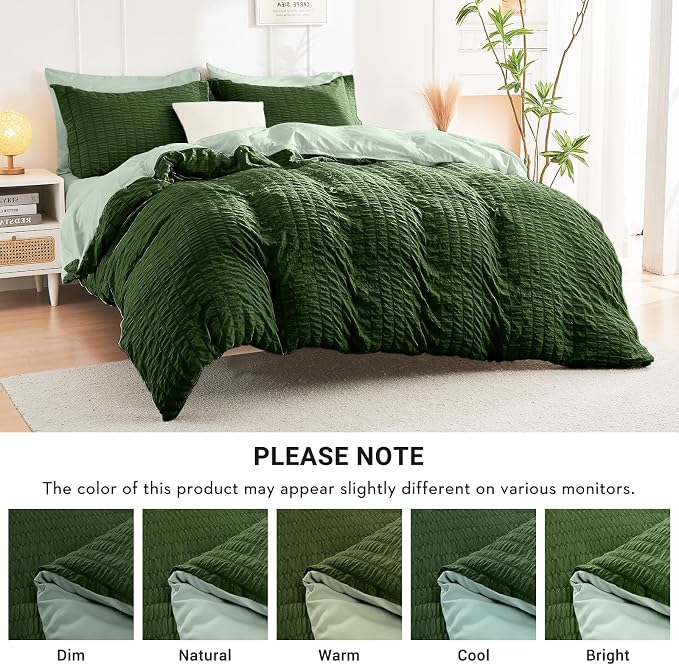 HYMOKEGE Dark Green/Sage Green Twin Comforter Set Seersucker 5 Pieces, All - Image 6