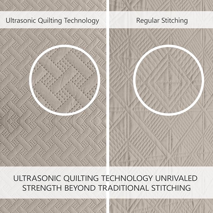 FLYMME Quilts King Size, Lightweight Taupe Bedspreads, Basket Weave Pattern - Image 3